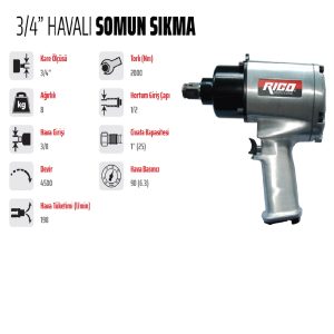 Rico 34 Çift Çekiç Havalı Somun Sökme Sıkma Seti 1300Nm - 022-Rc4086