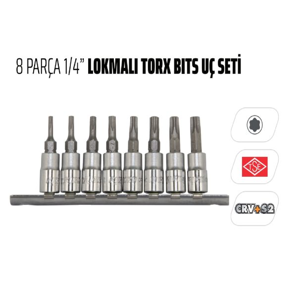 Rico 8 Parça 1/4 Lokmalı Deliksiz Torx Uç Lokma Takımı