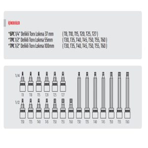 Rico 20 Parça 1/4-1/2 Lokmalı Delikli Torx Lokma Takımı Seti - 007-RC3029