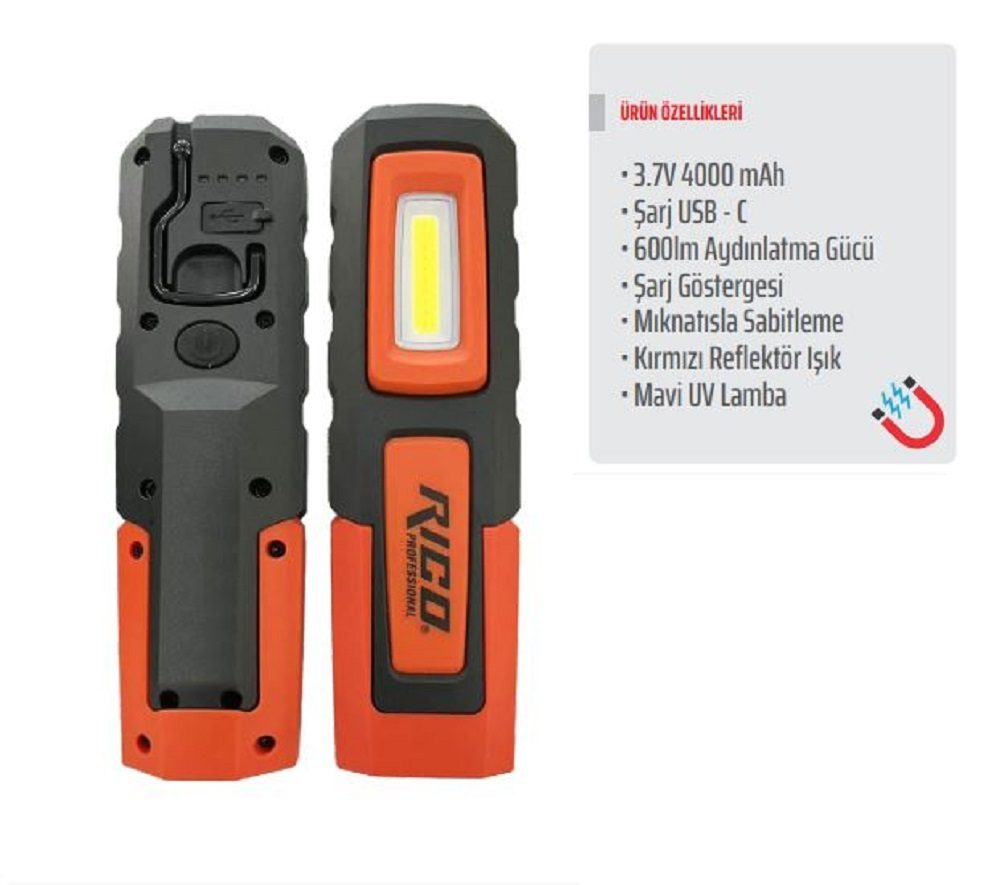 Rico Şarjlı Mıknatıslı Led Lamba 600 Lümen - 013-Rc0031 Rico Şarjlı Mıknatıslı Led Lamba 600 Lümen