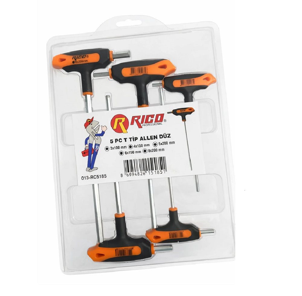 Rico T Saplı Düz Allen Alyan Anahtar Takımı - 013-Rc5185 Rico T Saplı Düz Allen Alyan Anahtar Takımı
