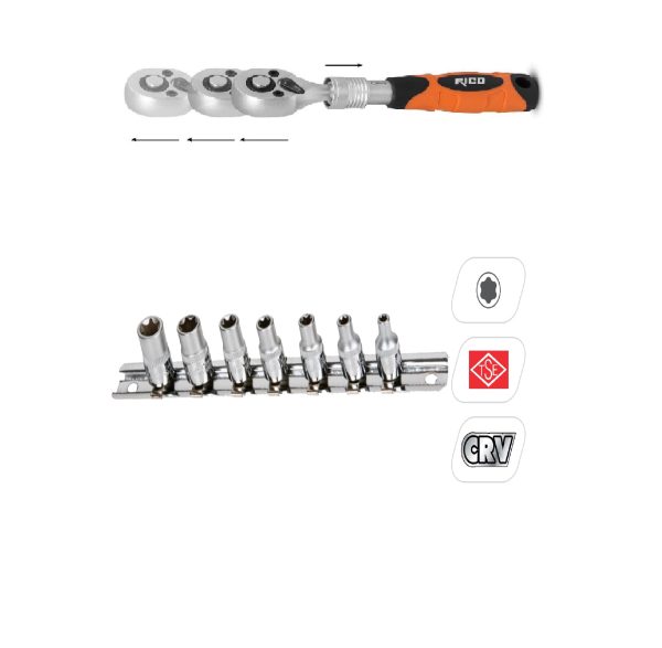 Rico 1/4 Uzatmalı Cırcır 1/4 E Torx Lokma Seti - Kk1421