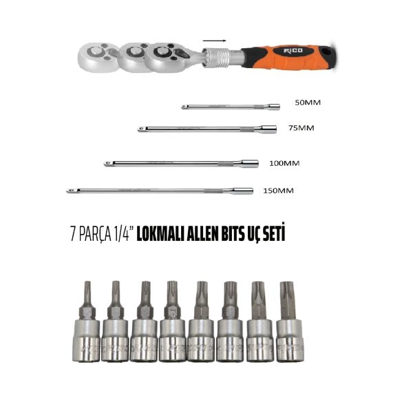 Rico 1/4 Torx Lokma Seti Uzatmalı Cırcır Kolu Uzatma Kol - Kk1417