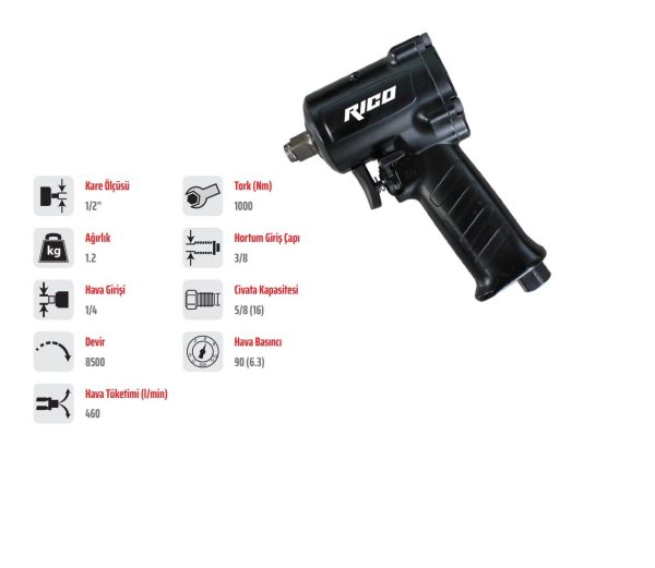 Rico 1/2 1000nm Mini Havalı Somun Sökme Sıkma Makinesi