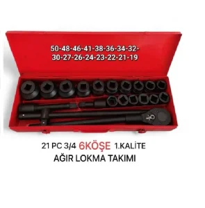 HT 3/4 Havalı Kısa Lokma Takımı Siyah Darbeli Ağır Lokma Seti 21 Parça - HPS3420