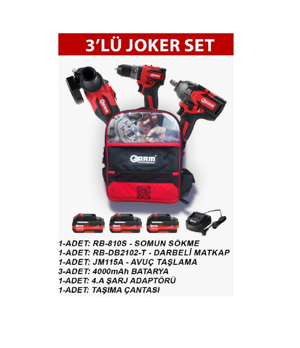 ARM Şarjlı Somun Sıkma + Cırcır + Avuç içi Taşlama Joker Set