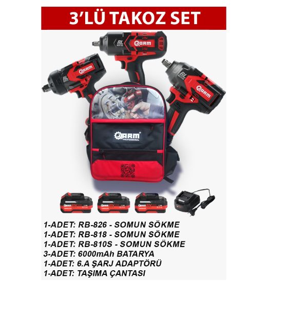 ARM 1/2 Şarjlı Somun Sökme 3/4 Şarjlı Somun Sıkma Sökme 2400Nm Takoz Set