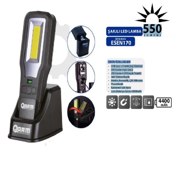 ARM Şarjlı Led Lamba Mıknatıslı 550 Lümen ULV Mor Işık