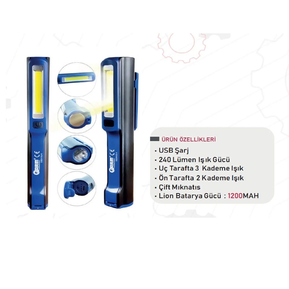 Arm 240 Lümen Şarjlı Mıknatıslı Lamba - Esen102-A Arm 240 Lümen Şarjlı Mıknatıslı Lamba