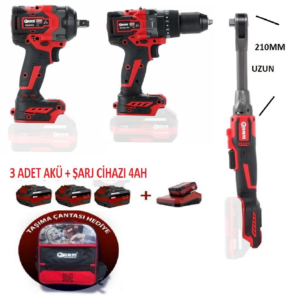 Arm Şarjlı Set - Arm-Set-0850 Arm Şarjlı Set 1/2 850Nm Somun Sökme 1/2 Şarjlı Cırcır 4Ah