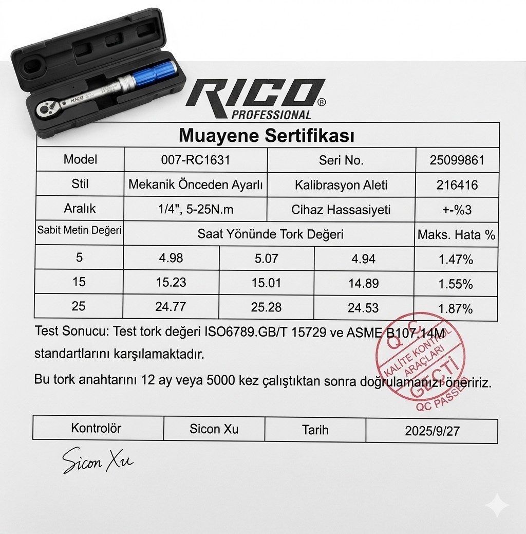 Rico Profesyonel 1/4 5-25 N.m Tork Kolu - 007-Rc1633-1 Rico Profesyonel 1/4 5-25 N.m Tork Kolu - 007-Rc1633-1